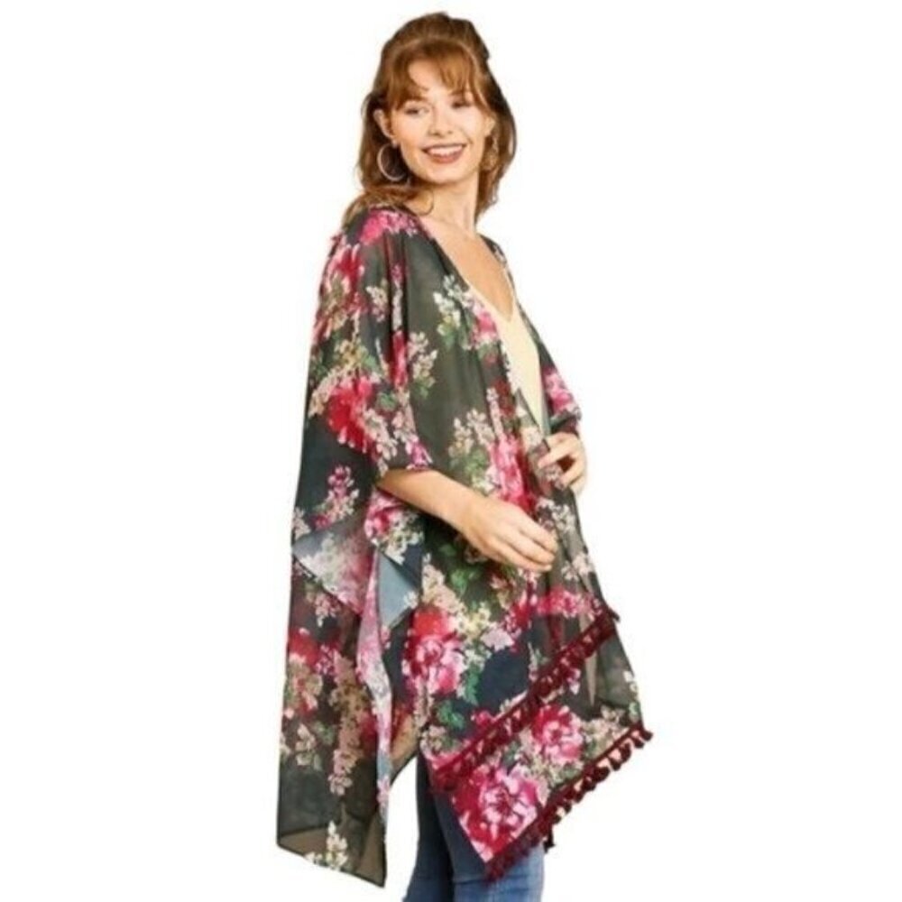 Umgee Floral Boho Tassel Kimono Top - Picture 3 of 16